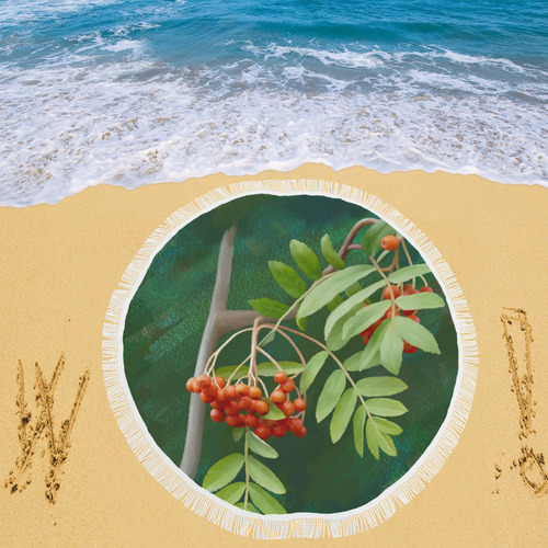 Plant Watercolor Rowan tree - Sorbus aucuparia Circular Beach Shawl 59"x 59"