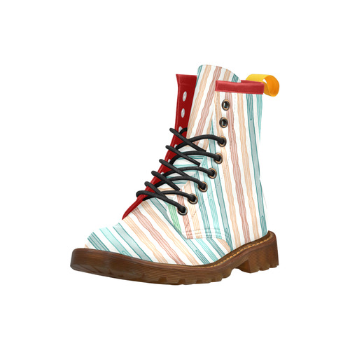 Fun decorative pastel lines, green blue orange red High Grade PU Leather Martin Boots For Women Model 402H