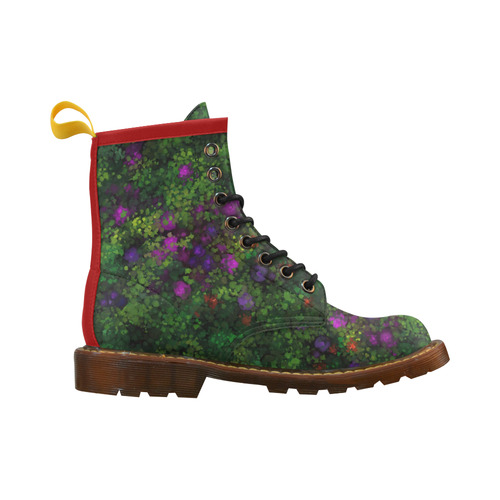 Wild Rose Garden, Oil painting. Red, purple, green High Grade PU Leather Martin Boots For Women Model 402H