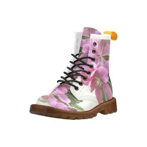 Pink Blossom Branch, , floral watercolor High Grade PU Leather Martin Boots For Men Model 402H
