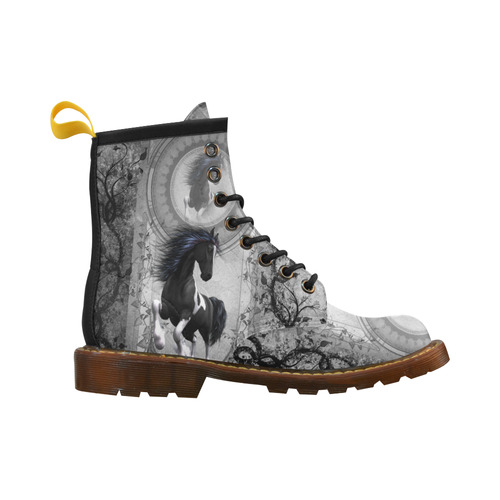 Awesome horse in black and white with flowers High Grade PU Leather Martin Boots For Men Model 402H