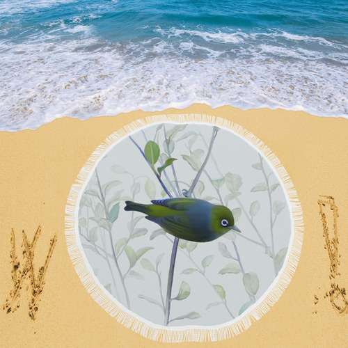 Silvereye, bird in tree, watercolor Circular Beach Shawl 59"x 59"