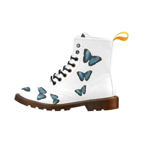 Morpho hyacintus butterflies painting High Grade PU Leather Martin Boots For Women Model 402H