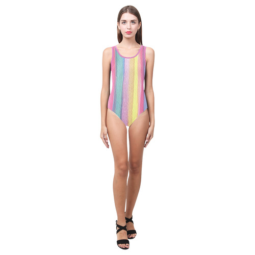 Rainbow Watercolor Stripes Vest One Piece Swimsuit (Model S04)