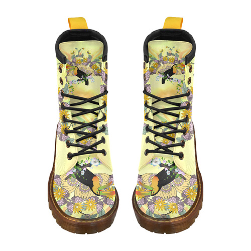 Toucan with flowers High Grade PU Leather Martin Boots For Women Model 402H