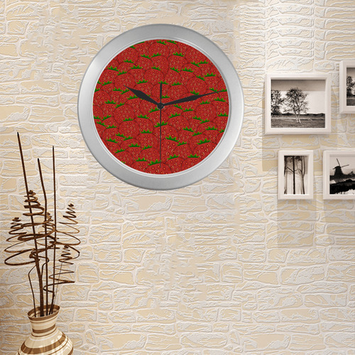 Strawberry Patch Silver Color Wall Clock