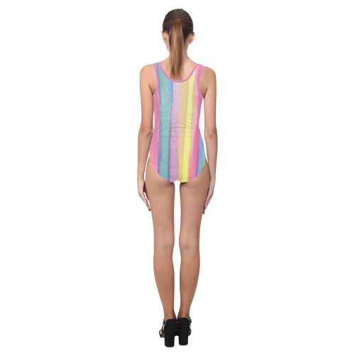 Rainbow Watercolor Stripes Vest One Piece Swimsuit (Model S04)