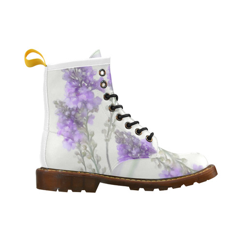 Bumblebee on purple flowers, floral watercolor High Grade PU Leather Martin Boots For Women Model 402H