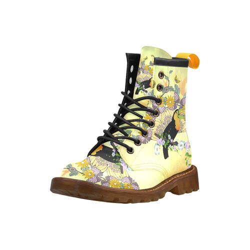 Toucan with flowers High Grade PU Leather Martin Boots For Women Model 402H