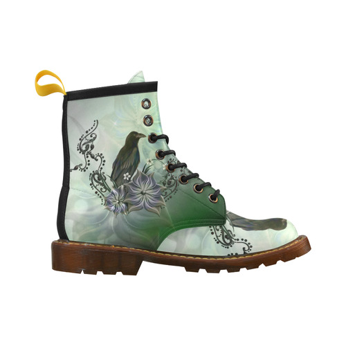 Raven with flowers High Grade PU Leather Martin Boots For Women Model 402H