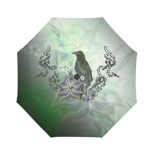 Raven with flowers Auto-Foldable Umbrella (Model U04)