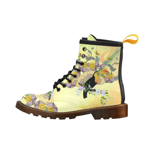 Toucan with flowers High Grade PU Leather Martin Boots For Women Model 402H