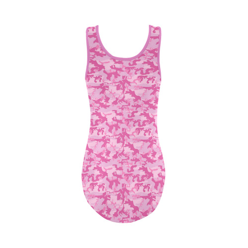 Shocking Pink Camouflage Pattern Vest One Piece Swimsuit (Model S04)