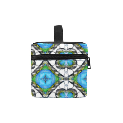 Azure Blue Green and White Geometric Lunch Bag/Large (Model 1658)