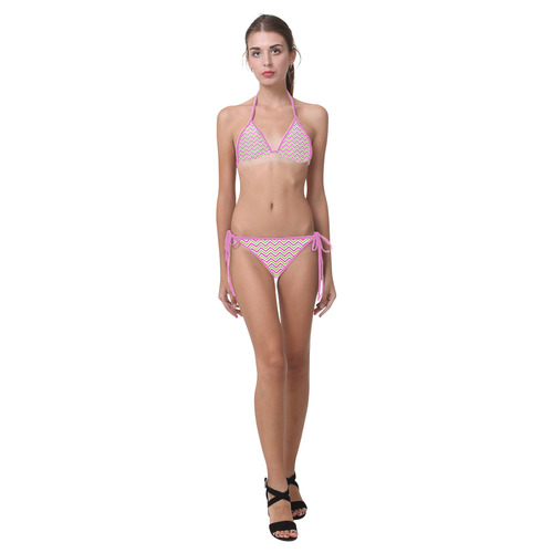 Pink Green White Chevron Custom Bikini Swimsuit (Model S01)