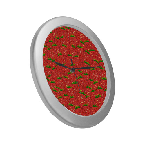 Strawberry Patch Silver Color Wall Clock