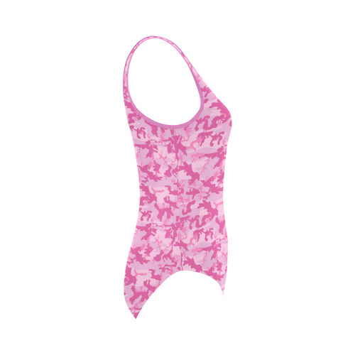 Shocking Pink Camouflage Pattern Vest One Piece Swimsuit (Model S04)