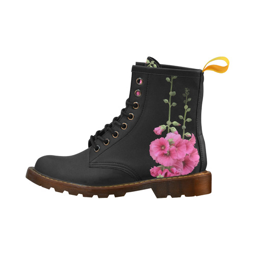 Pink Hollyhocks, floral watercolor High Grade PU Leather Martin Boots For Women Model 402H
