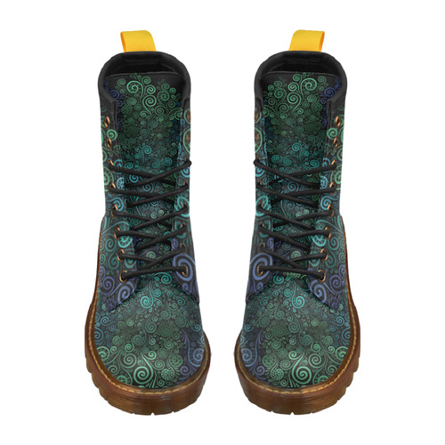 Turquoise 3D Rose High Grade PU Leather Martin Boots For Women Model 402H