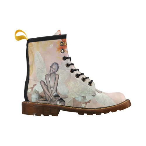 Beautiful fairy with cat High Grade PU Leather Martin Boots For Men Model 402H