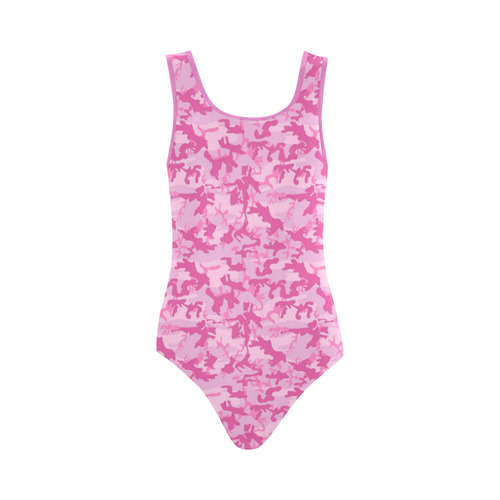 Shocking Pink Camouflage Pattern Vest One Piece Swimsuit (Model S04)