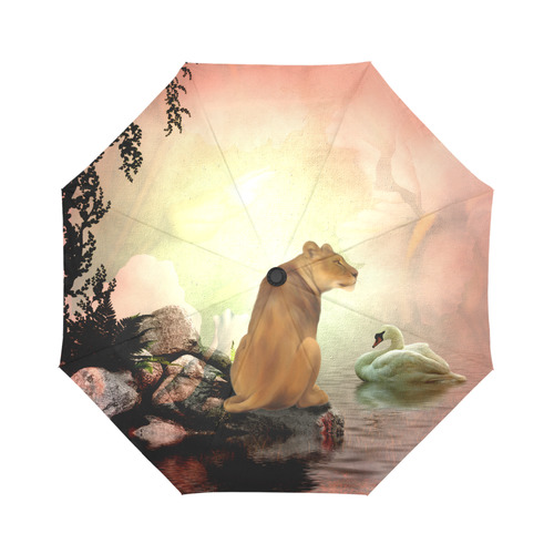 Awesome lioness in a fantasy world Auto-Foldable Umbrella (Model U04)