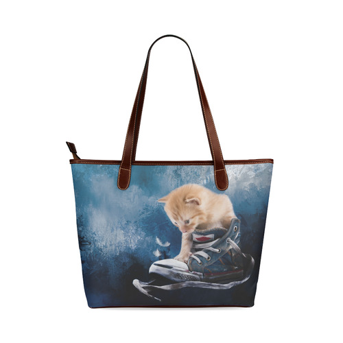 Cute painted red kitten plays in sneakers Shoulder Tote Bag (Model 1646)