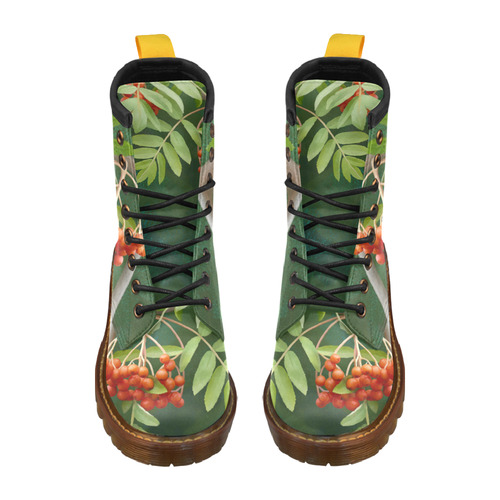 Plant Watercolor Rowan tree - Sorbus aucuparia High Grade PU Leather Martin Boots For Women Model 402H