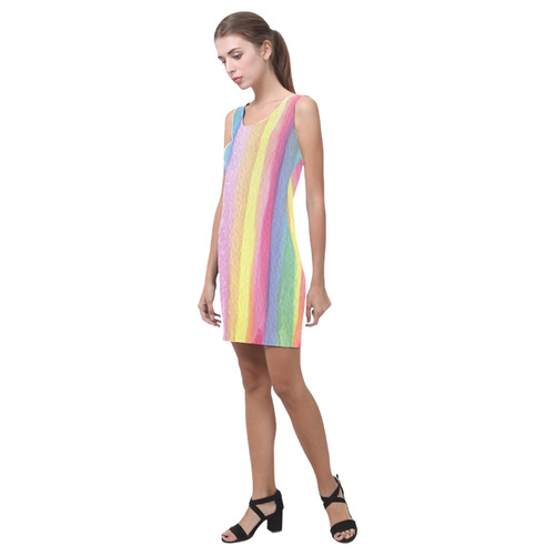 Rainbow Watercolor Stripes Medea Vest Dress (Model D06)