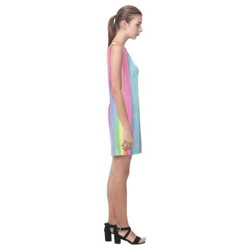 Rainbow Watercolor Stripes Medea Vest Dress (Model D06)