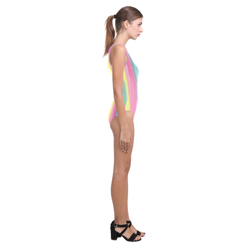 Rainbow Watercolor Stripes Vest One Piece Swimsuit (Model S04)