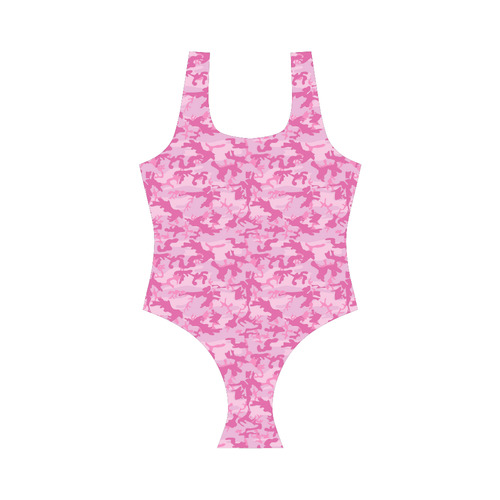 Shocking Pink Camouflage Pattern Vest One Piece Swimsuit (Model S04)