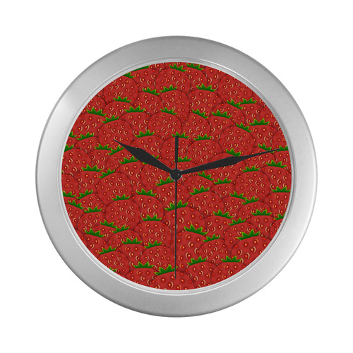 Strawberry Patch Silver Color Wall Clock