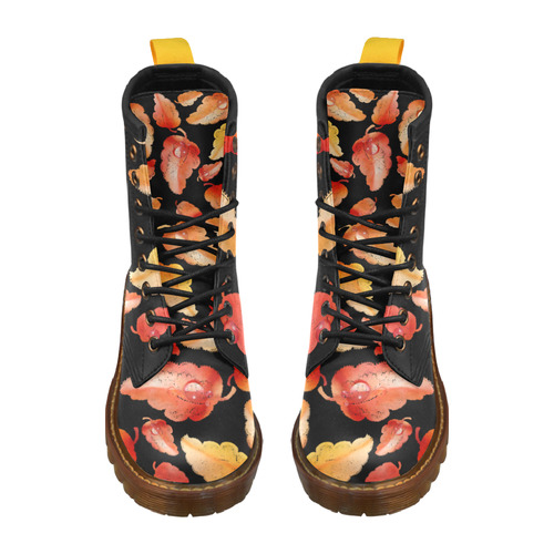 Red- orange leaves High Grade PU Leather Martin Boots For Women Model 402H