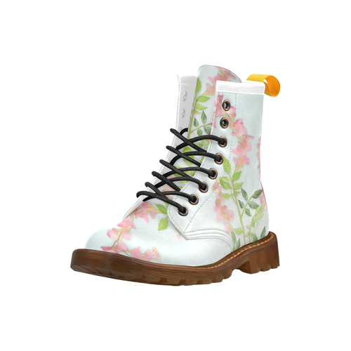 Pink tiny  flower - watercolor High Grade PU Leather Martin Boots For Women Model 402H