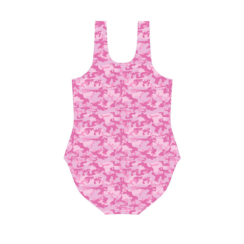 Shocking Pink Camouflage Pattern Vest One Piece Swimsuit (Model S04)