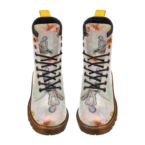 Beautiful fairy with cat High Grade PU Leather Martin Boots For Men Model 402H