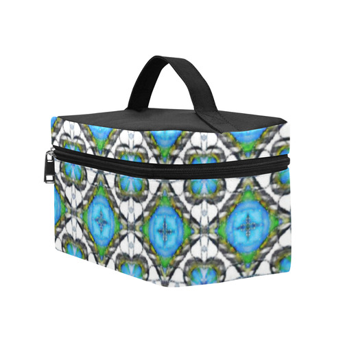 Azure Blue Green and White Geometric Lunch Bag/Large (Model 1658)