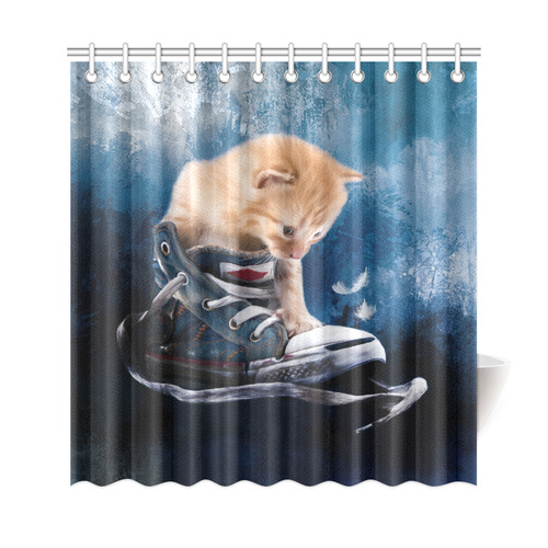 Cute painted red kitten plays in sneakers Shower Curtain 69"x72"