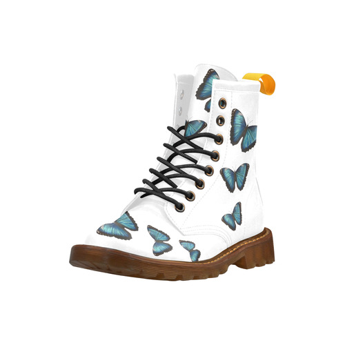 Morpho hyacintus butterflies painting High Grade PU Leather Martin Boots For Women Model 402H