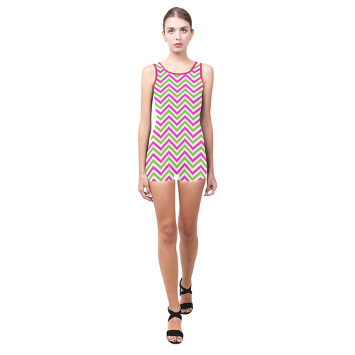 Pink Green White Chevron Classic One Piece Swimwear (Model S03)