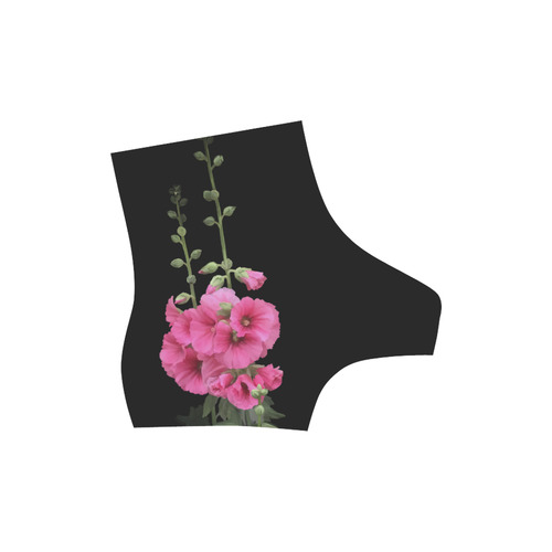 Pink Hollyhocks, floral watercolor High Grade PU Leather Martin Boots For Women Model 402H