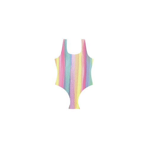 Rainbow Watercolor Stripes Vest One Piece Swimsuit (Model S04)