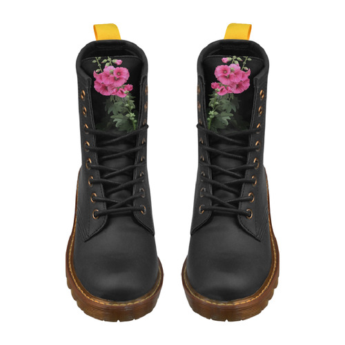 Pink Hollyhocks, floral watercolor High Grade PU Leather Martin Boots For Women Model 402H