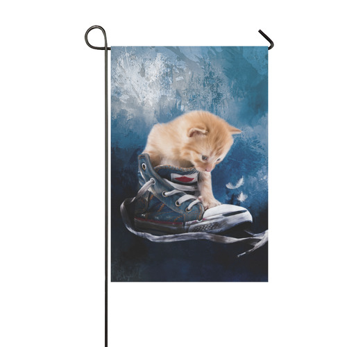 Cute painted red kitten plays in sneakers Garden Flag 12‘’x18‘’（Without Flagpole）