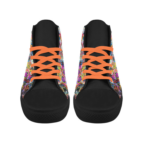 Colorfully Flower Power Skull Grunge Pattern Aquila High Top Microfiber Leather Women's Shoes (Model 032)