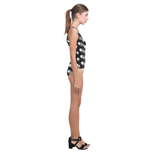 Fish Bones Pattern Vest One Piece Swimsuit (Model S04)