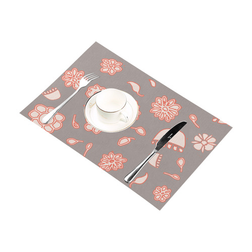 floral gray and red Placemat 12’’ x 18’’ (Set of 6)