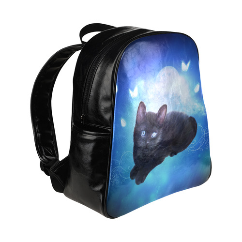 Cute little back kitten Multi-Pockets Backpack (Model 1636)