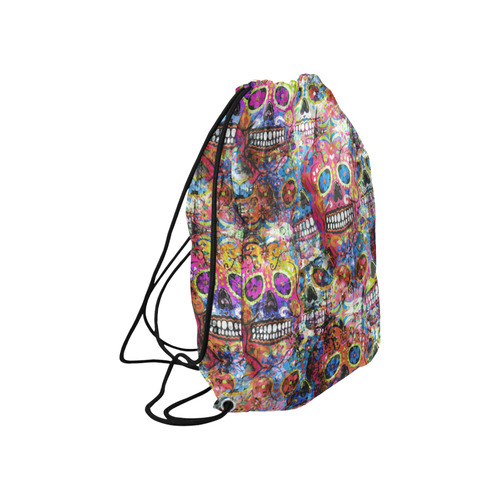 Colorfully Flower Power Skull Grunge Pattern Large Drawstring Bag Model 1604 (Twin Sides)  16.5"(W) * 19.3"(H)